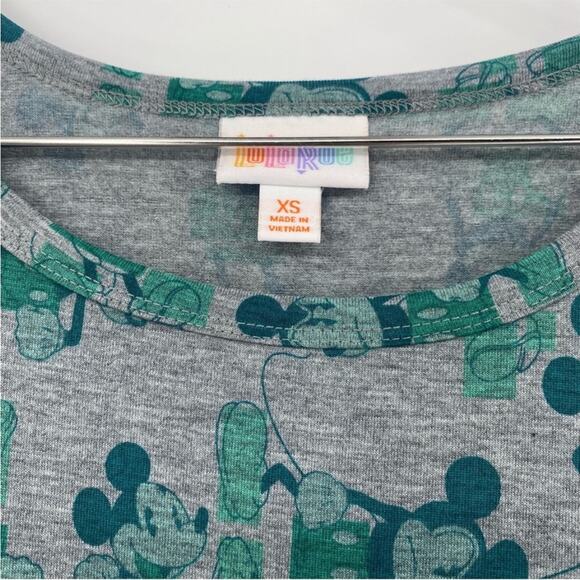 Lularoe Disney Mickey Mouse Allover Print Gray and Green Carly Dress - Picture 3 of 5